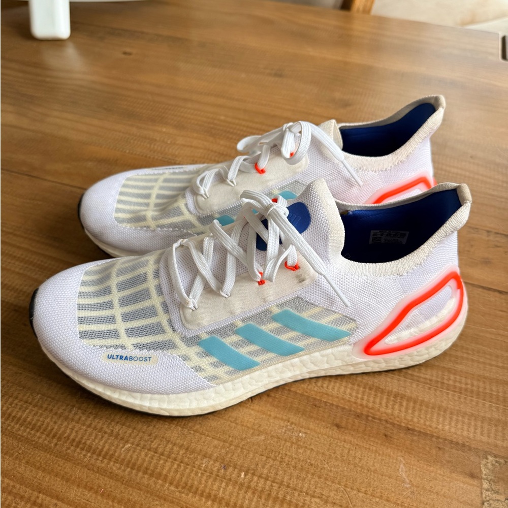 Adidas Ultraboost White with Blue and Red Highlights